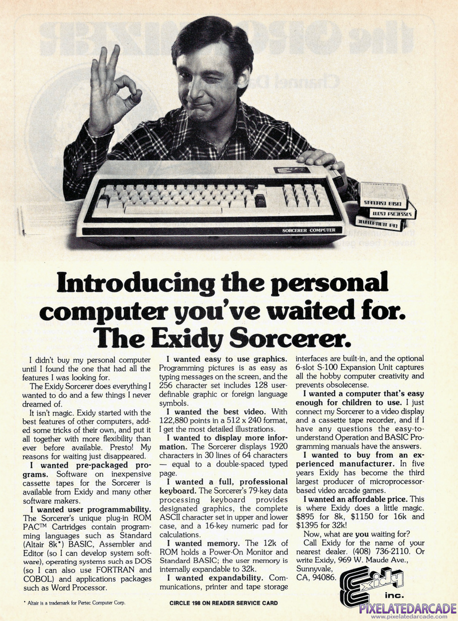 Exidy Sorcerer Advertisement: March 1979 magazine ad