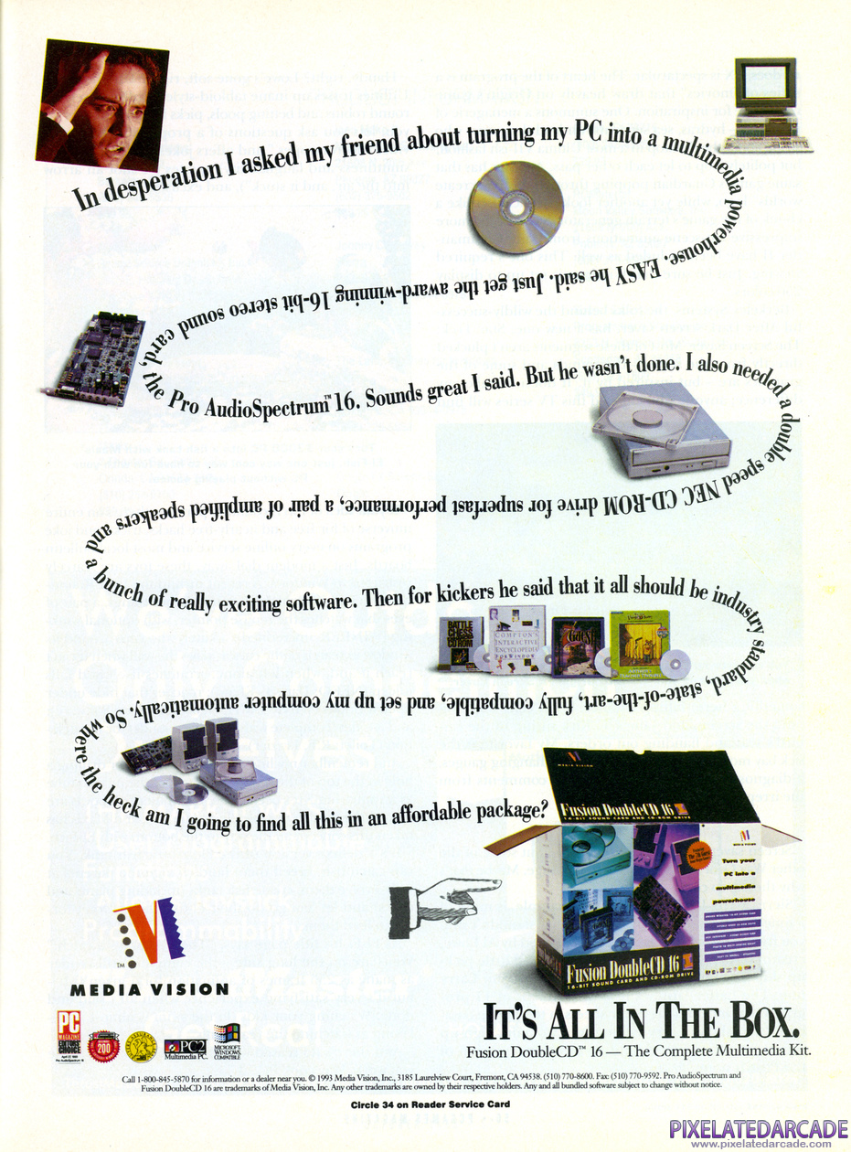 Media Vision Fusion DoubleCD 16 Advertisement: October 1993 magazine ad