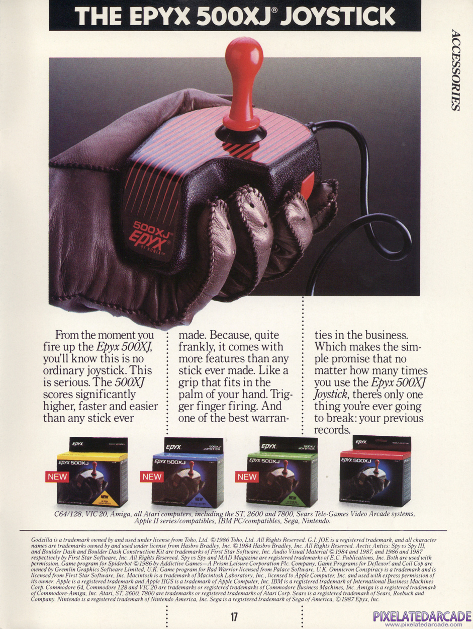 Epyx 500XJ Joystick Advertisement: Epyx 1988 product catalog