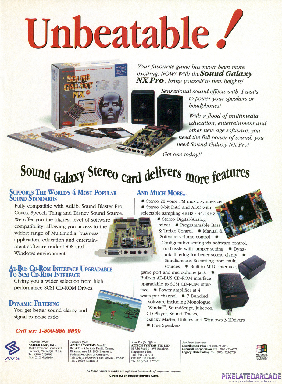 Sound Galaxy NX Pro Advertisement: January 1993 magazine ad