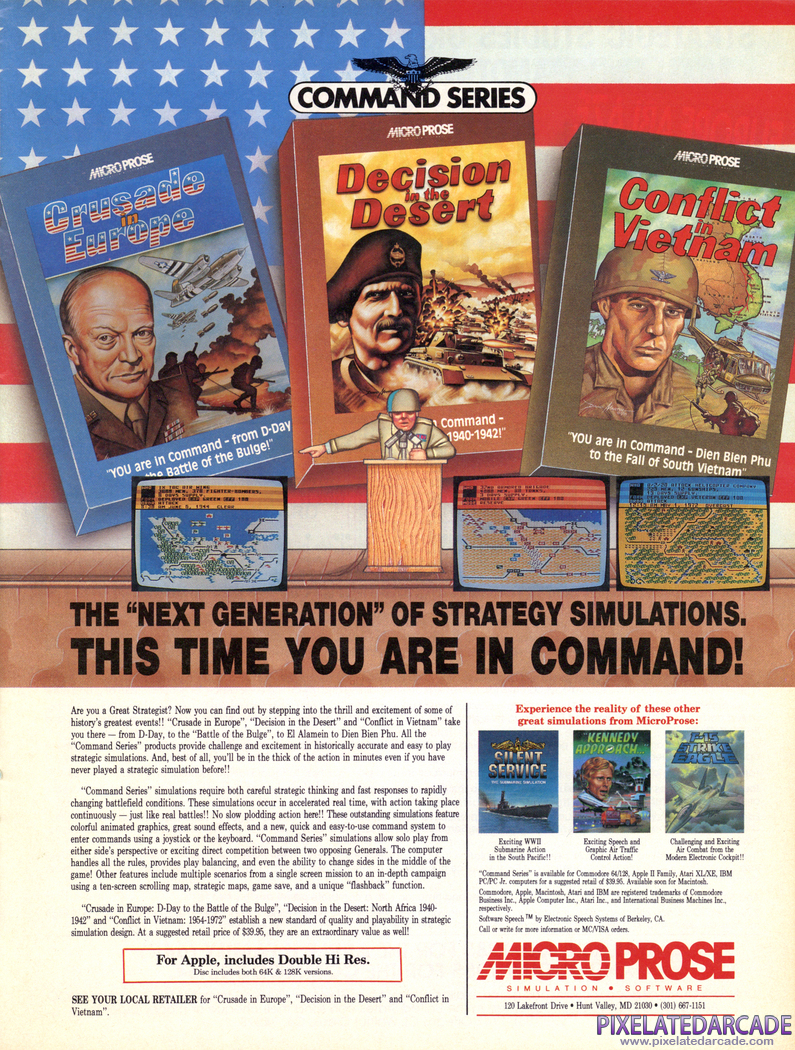 Microprose Command Series Advertisement: November 1985 magazine ad