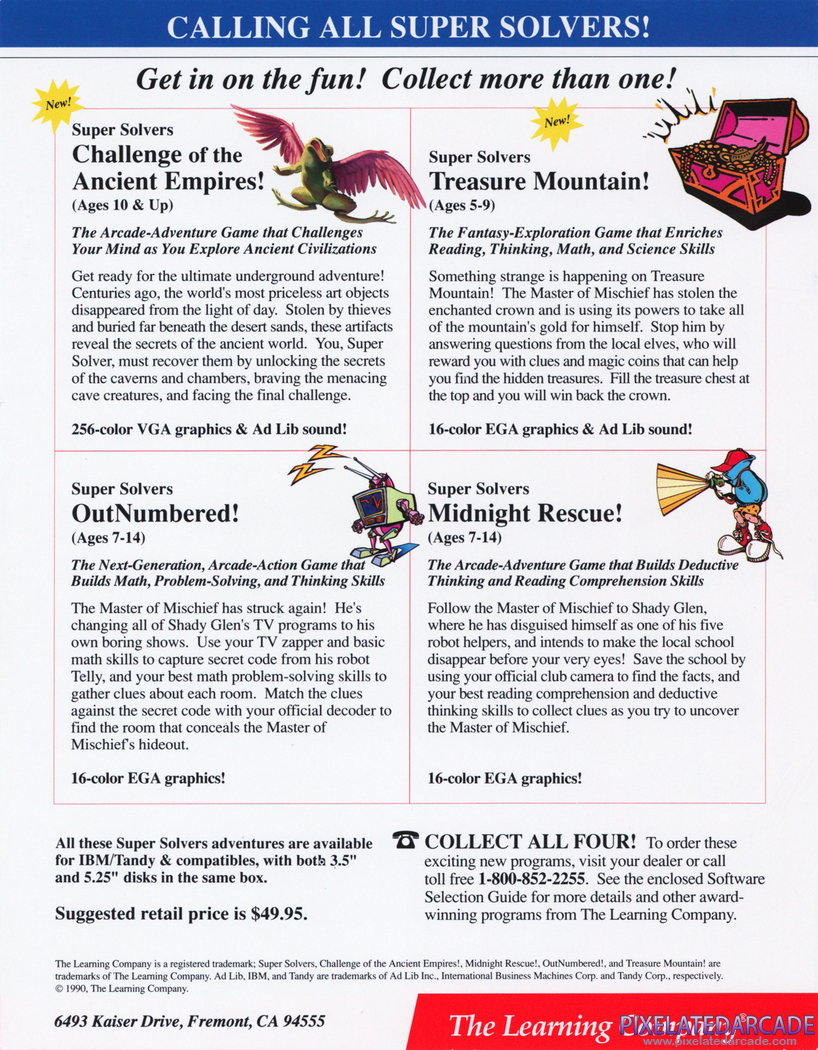Super Solvers Series Advertisement: 1990 flyer - Back