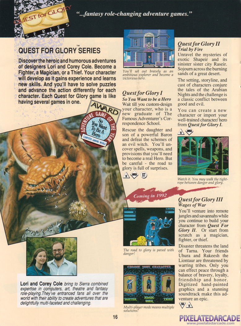 Quest for Glory Series Advertisement: Sierra 1991 product catalog