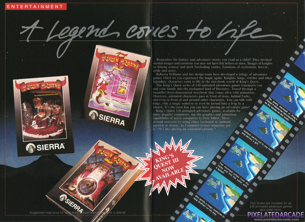 King's Quest Series Advertisement: King's Quest series in the Sierra 1987 product catalog