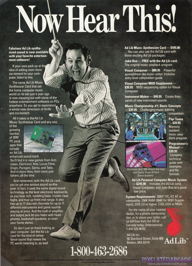 AdLib Music Synthesizer Advertisement: 1989 magazine ad