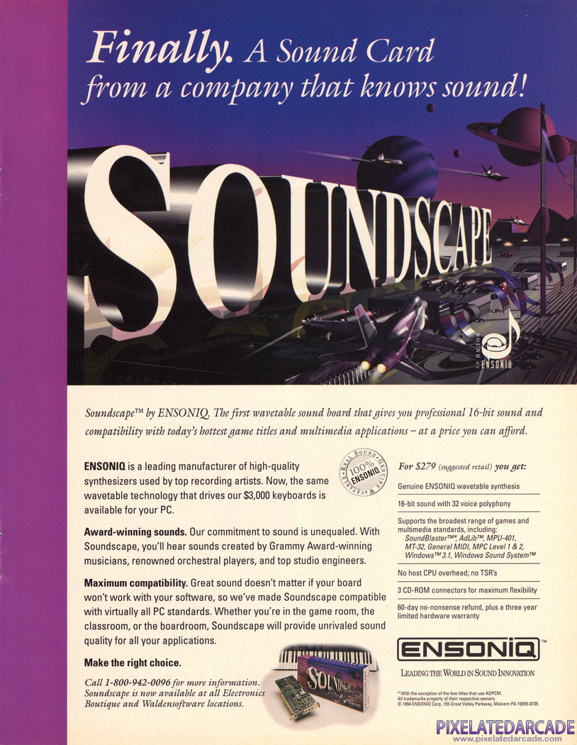 Ensoniq Soundscape Advertisement: August 1994 magazine ad
