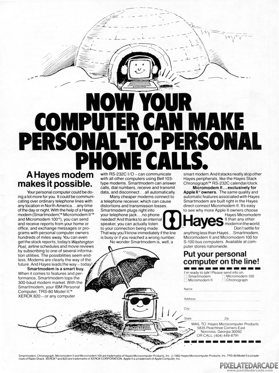Modem Advertisement: Hayes Modem May - June 1982 magazine ad