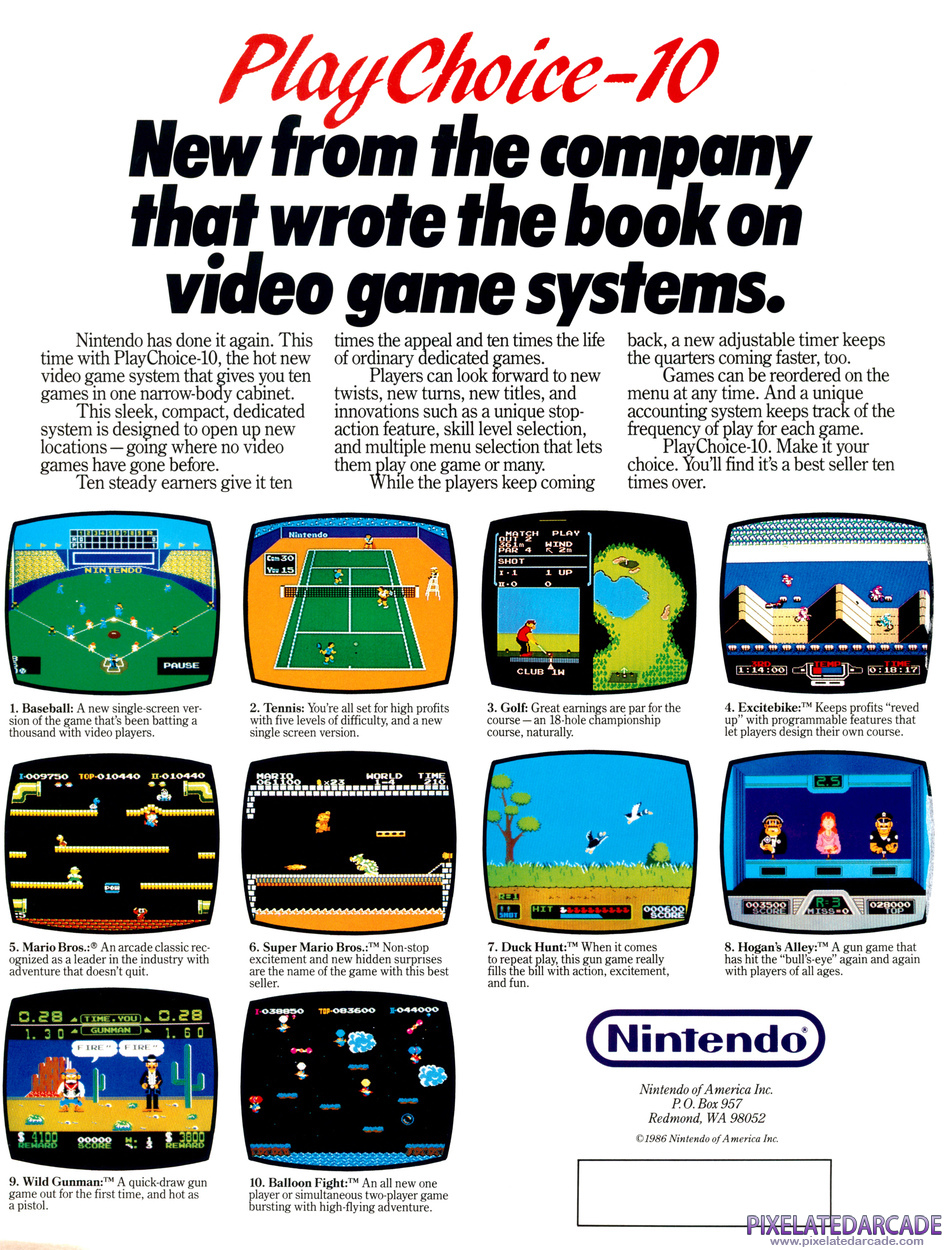 Nintendo PlayChoice-10 Advertisement: Nintendo PlayChoice 10 flyer - Back