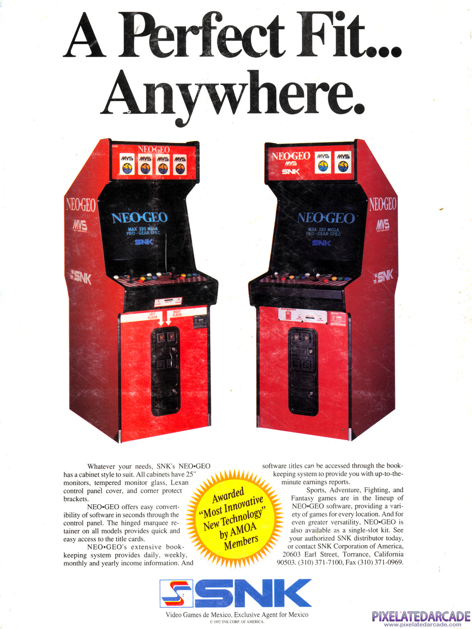 SNK Neo Geo MVS Advertisement: Neo Geo MVS cabinet flyer