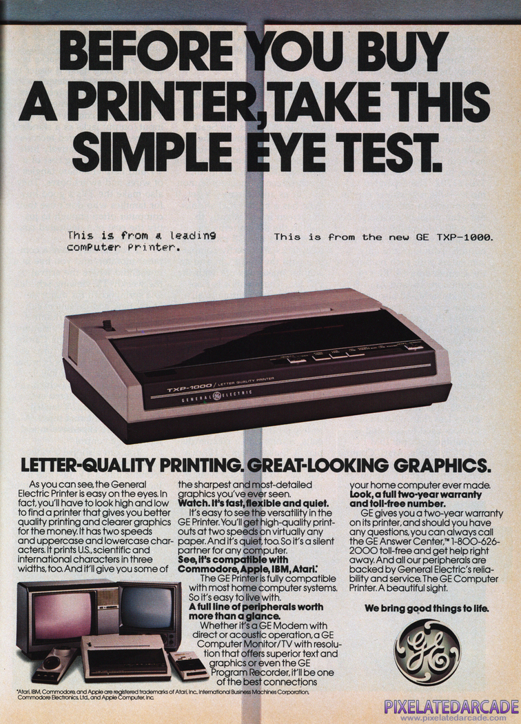 Printer Advertisement: General Electric Printer 1985 magazine ad