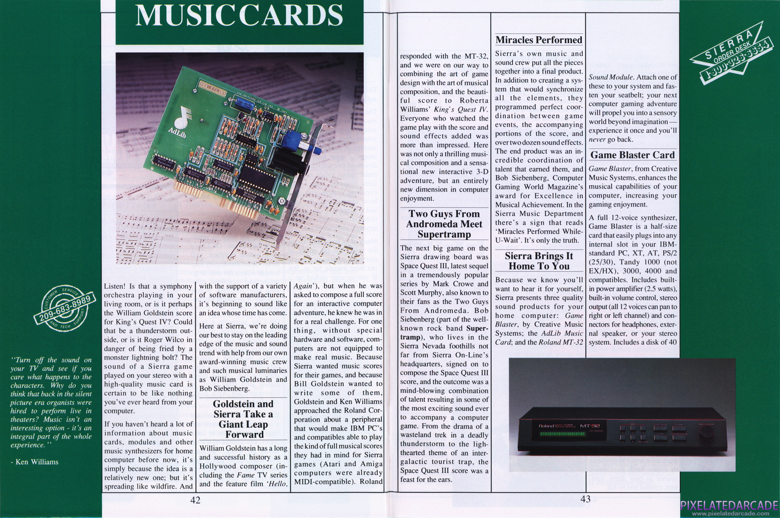 Roland MT-32/LAPC-I Advertisement: Sierra On-Line Tenth Anniversary product catalog