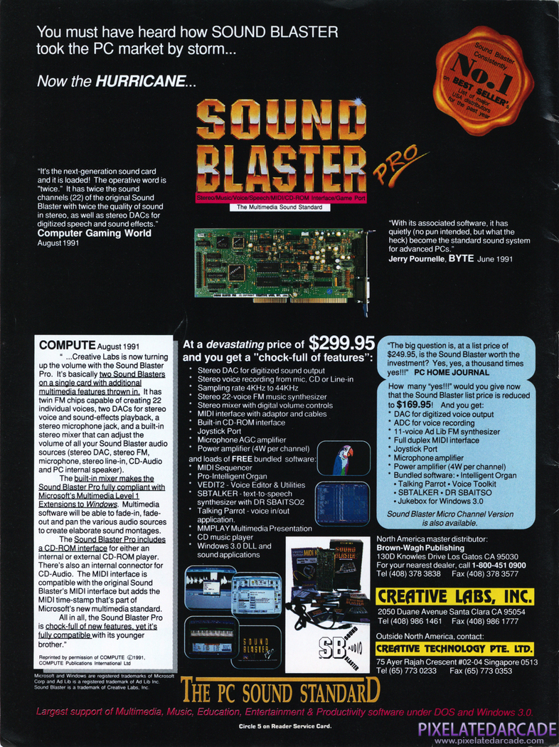 Sound Blaster Pro Advertisement: November 1991 magazine ad