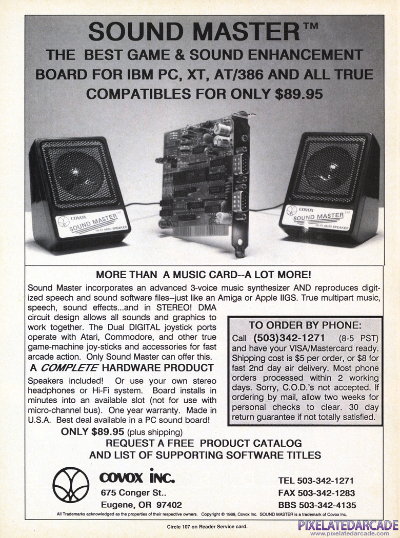 Covox Sound Master Advertisement: December 1989 magazine ad