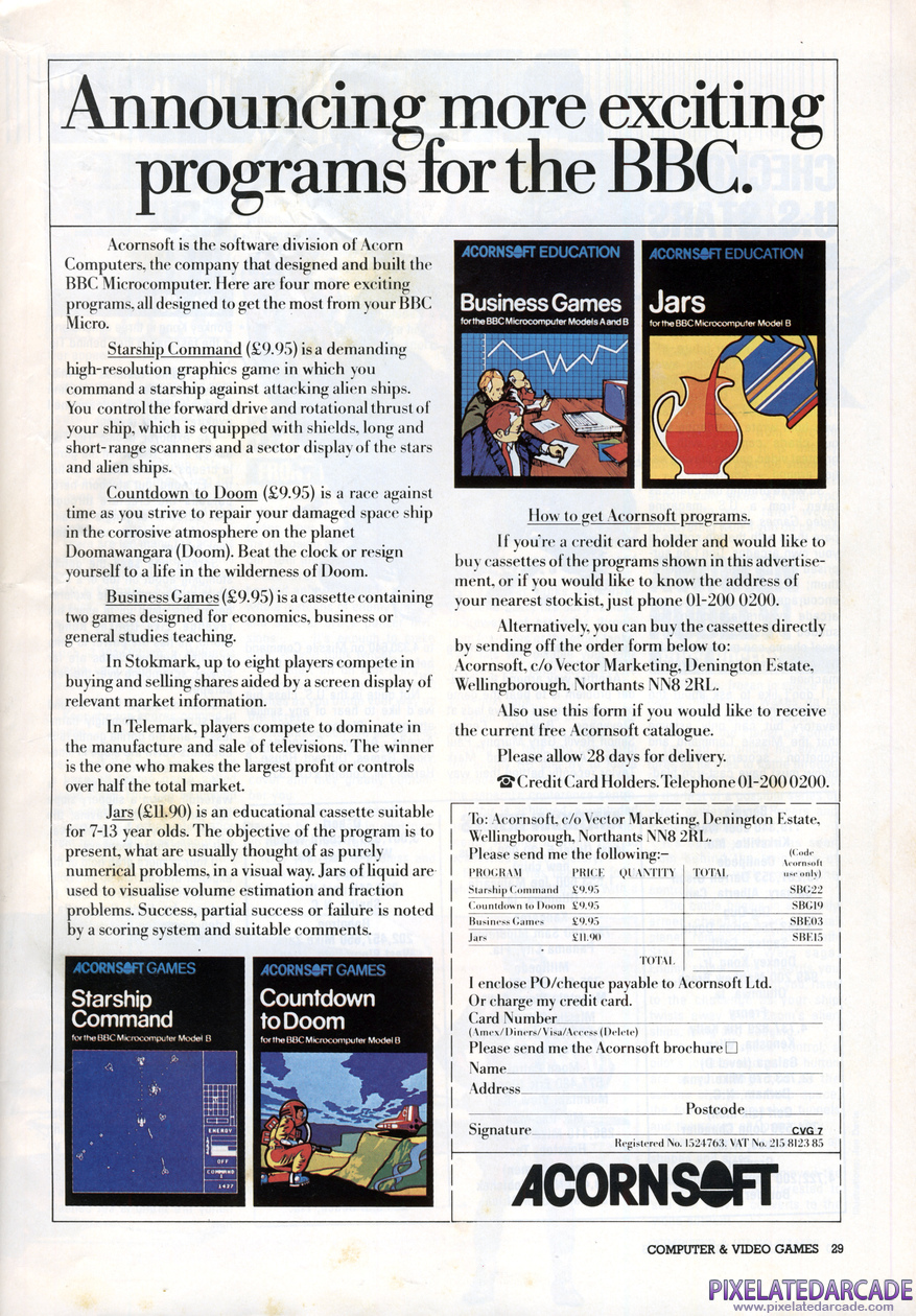 Countdown to Doom Advertisement: Acornsoft July 1983 magazine ad