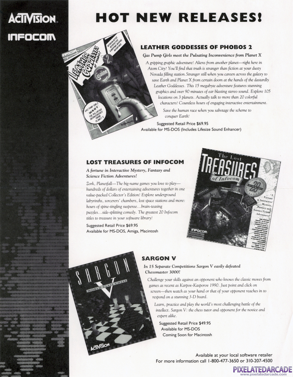 Leather Goddesses of Phobos! 2: Gas Pump Girls Meet the Pulsating Inconvenience from Planet X Advertisement: Activision/Infocom 1992 flyer Leather Goddesses of Phobos! 2: Gas Pump Girls Meet the Pulsating Inconvenience from Planet X Advertisement: Activision/Infocom 1992 flyer