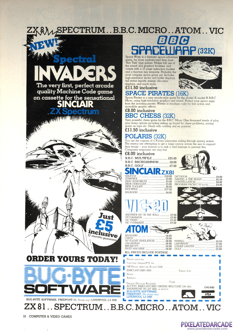 Spectral Invaders Advertisement: Bug Byte Software September 1982 magazine ad