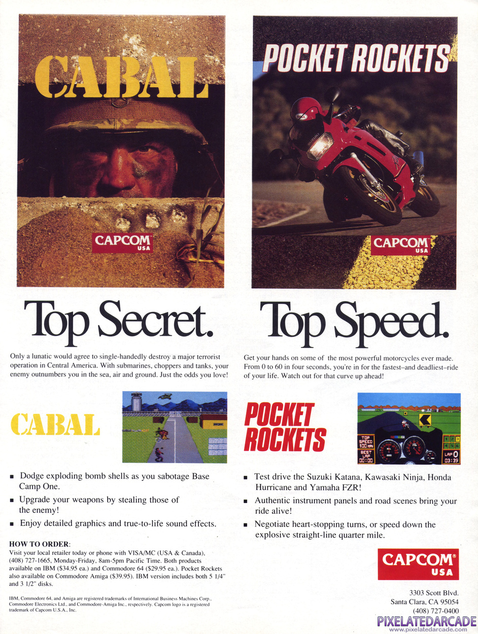 Cabal Advertisement: Capcom USA February 1990 magazine ad