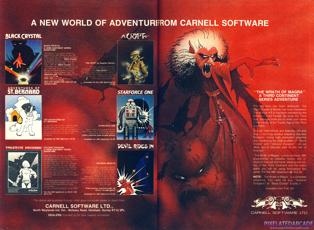 Black Crystal Advertisement: Carnell Software February 1984 magazine ad