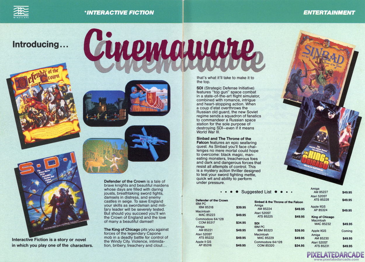 Defender of the Crown Advertisement: Mindscape 1986 product catalog