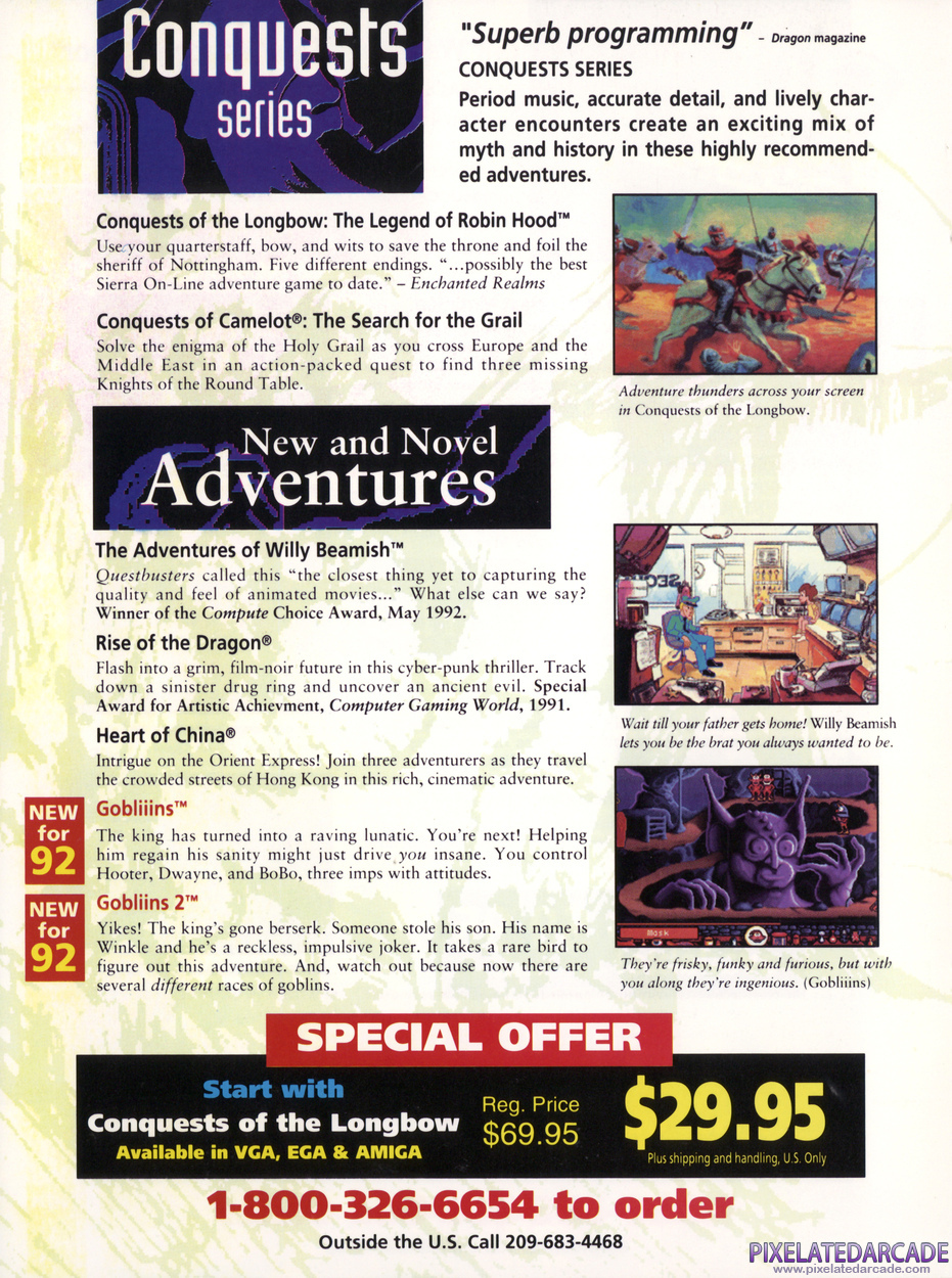 Sierra Conquests Series Advertisement: Sierra 1992 product catalog