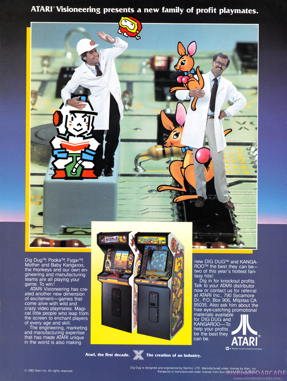Dig Dug Advertisement: Atari Visioneering Dig Dug / Kangaroo flyer