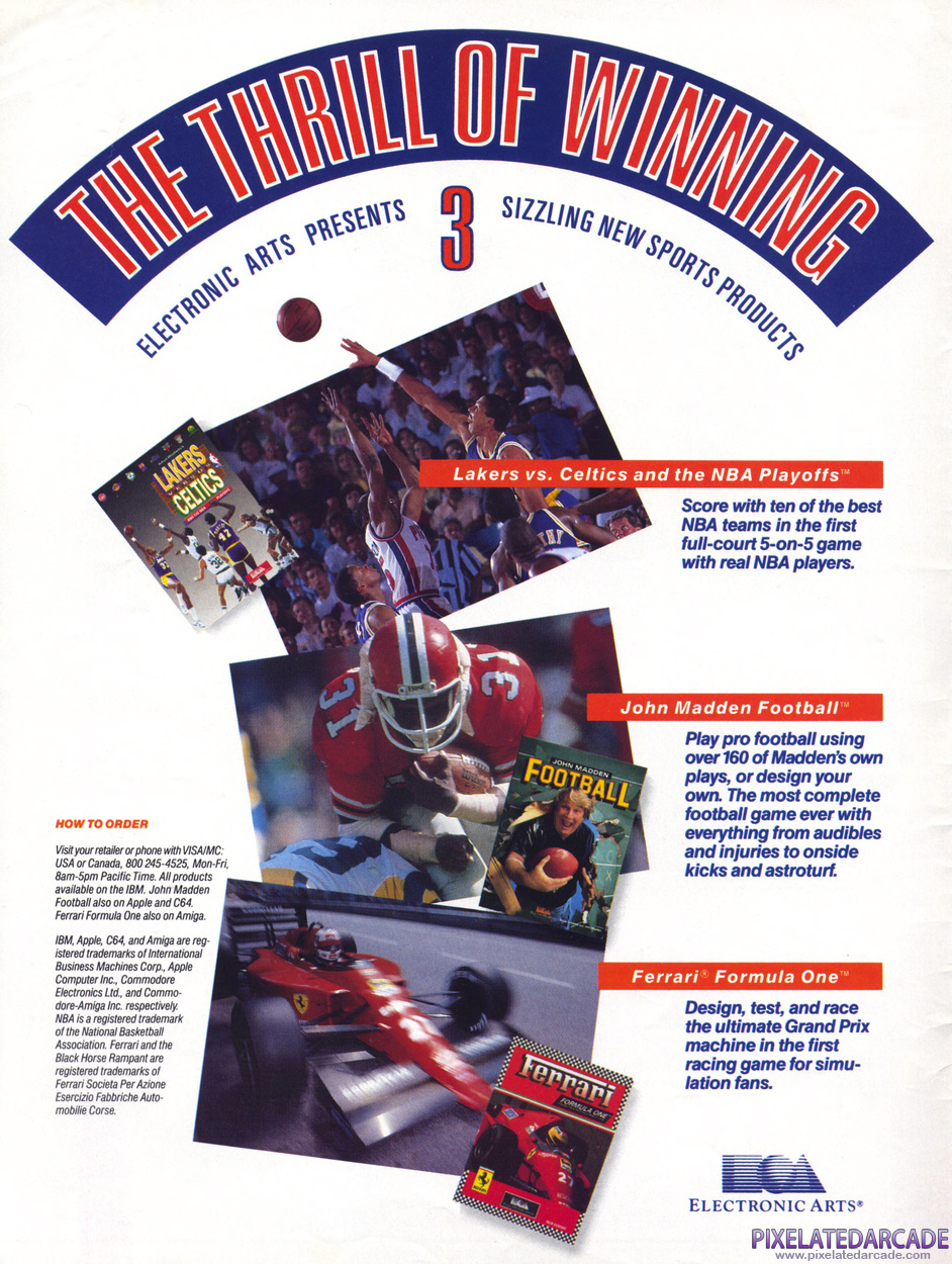 Lakers versus Celtics and the NBA Playoffs Advertisement: Electronic Arts November 1989 magazine ad Lakers versus Celtics and the NBA Playoffs Advertisement: Electronic Arts November 1989 magazine ad