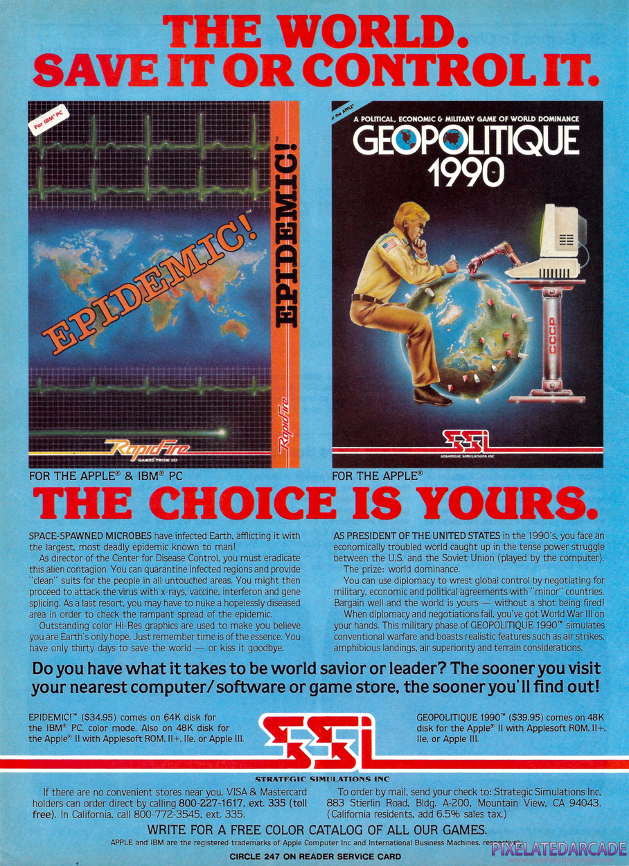 Epidemic! Advertisement: SSI September 1983 magazine ad