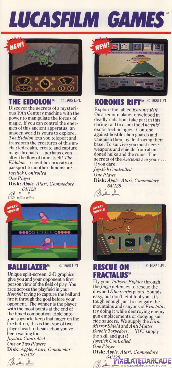 Ballblazer Advertisement: Epyx Winter 1985 product catalog