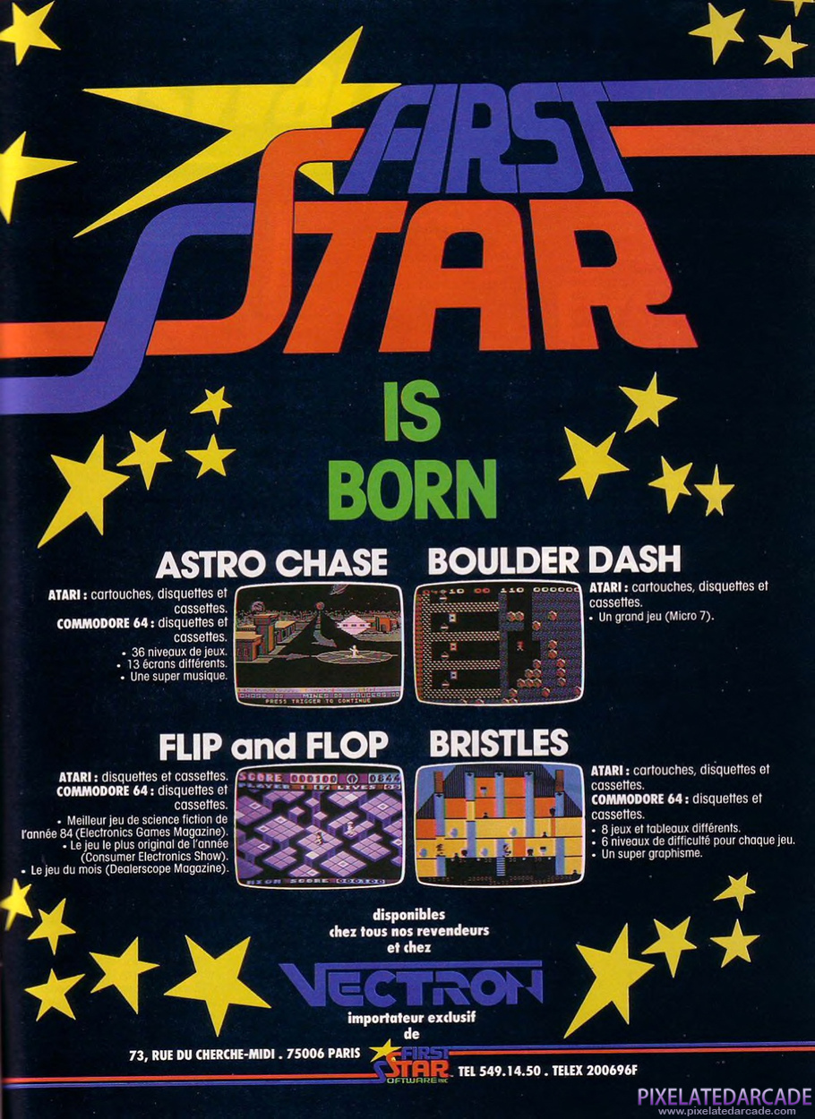 Boulder Dash Advertisement: First Star/Vectron October 1984 magazine ad