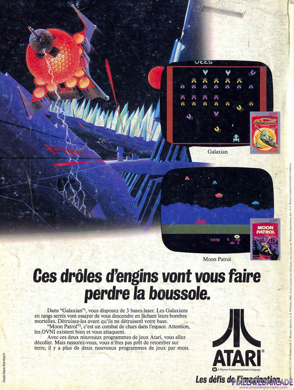 Moon Patrol Advertisement: Galaxian/Moon Patrol December 1983 magazine ad
