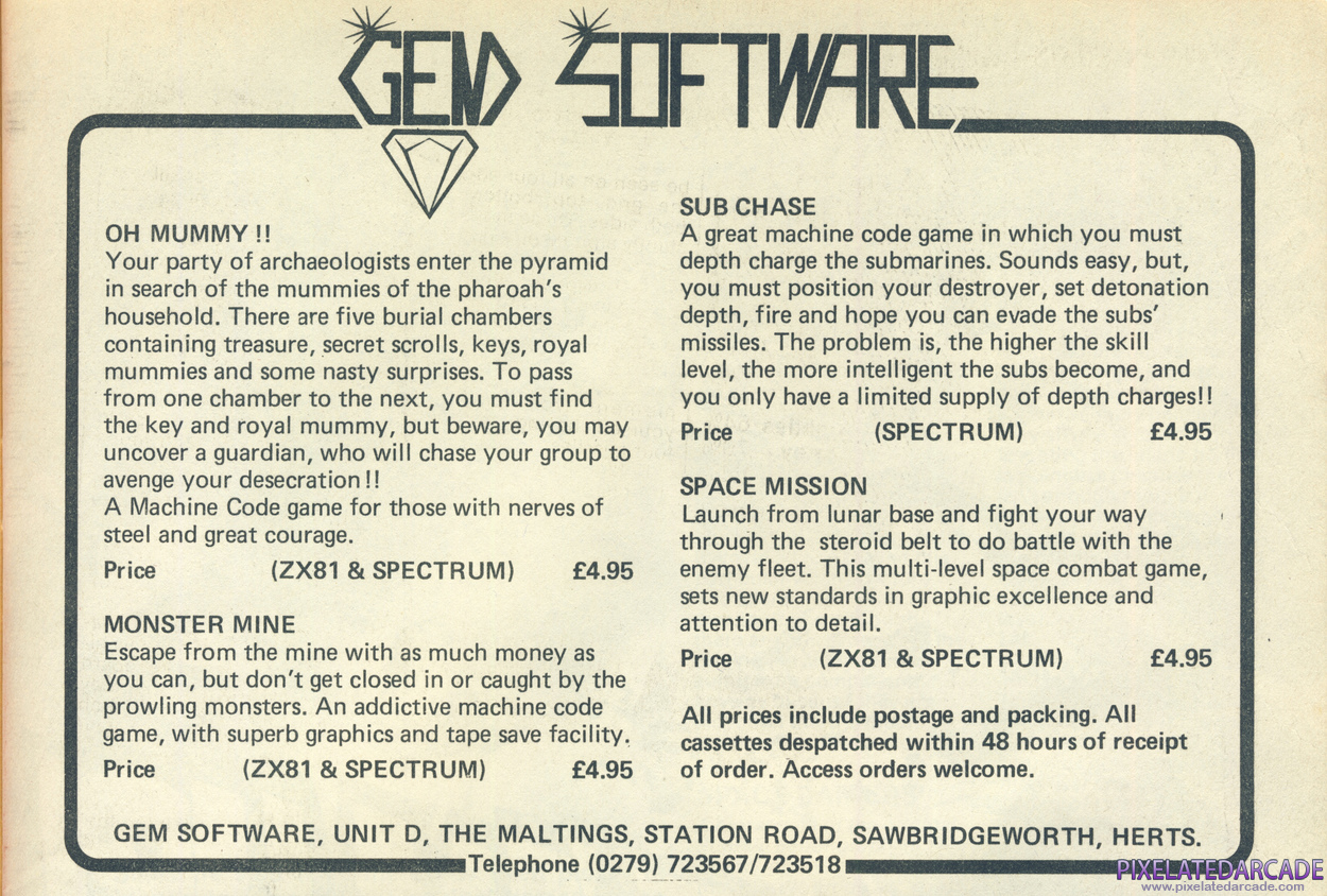 Space Mission Advertisement: Gem Software February 1984 magazine ad