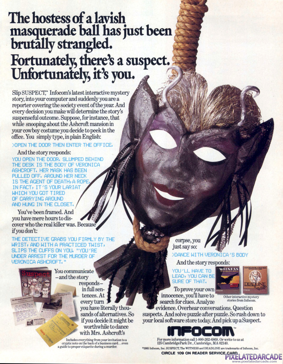 Suspect Advertisement: Infocom November 1985 magazine ad