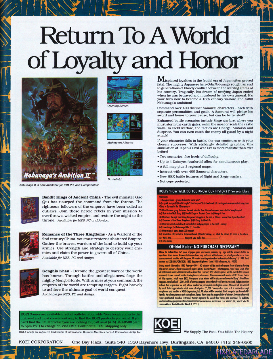 Romance of the Three Kingdoms Advertisement: KOEI December 1990 magazine ad