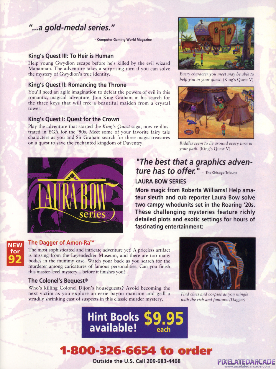 Laura Bow Series Advertisement: Sierra 1992 product catalog