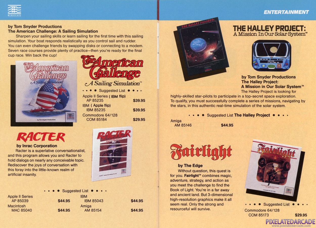 The American Challenge: A Sailing Simulation Advertisement: Mindscape 1986 product catalog The American Challenge: A Sailing Simulation Advertisement: Mindscape 1986 product catalog