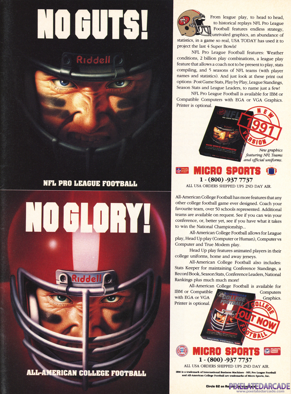 All-American College Football Advertisement: Micro Sports December 1991 magazine ad