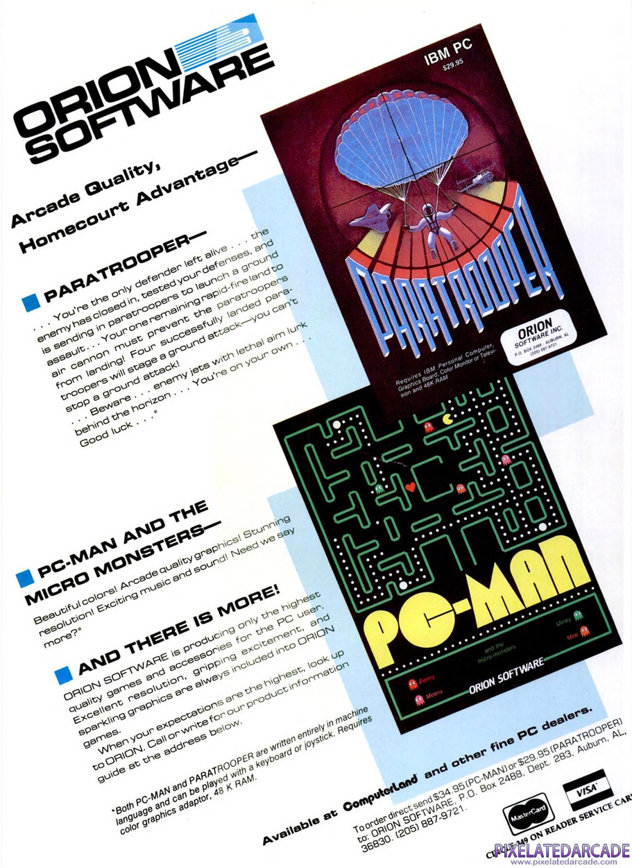 Paratrooper Advertisement: Orion Software April 1983 magazine ad