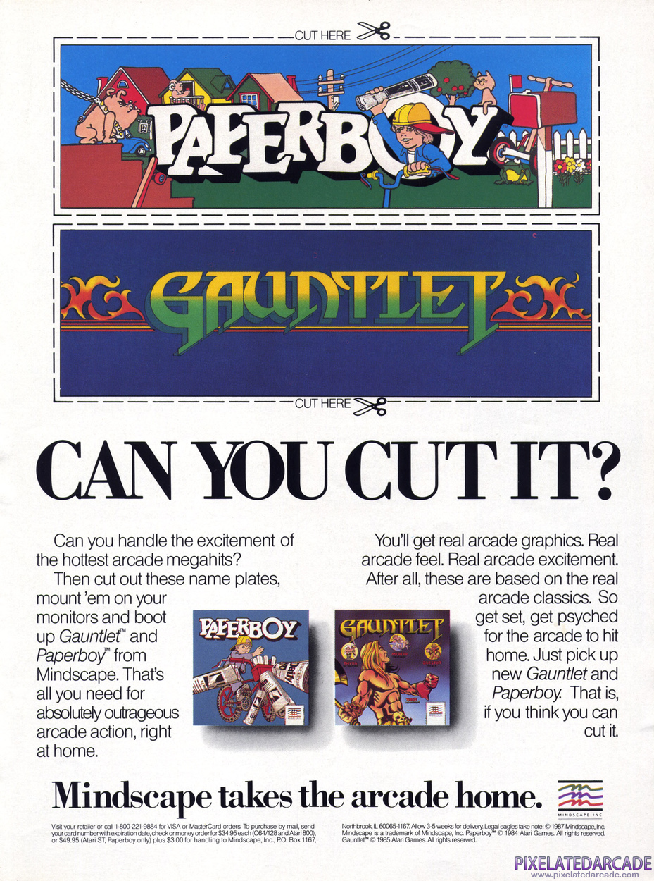 Paperboy Advertisement: Mindscape October 1987 magazine ad