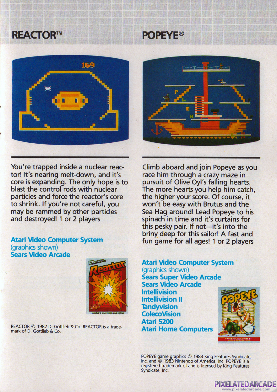 Reactor Advertisement: Parker Brothers 1983 product catalog