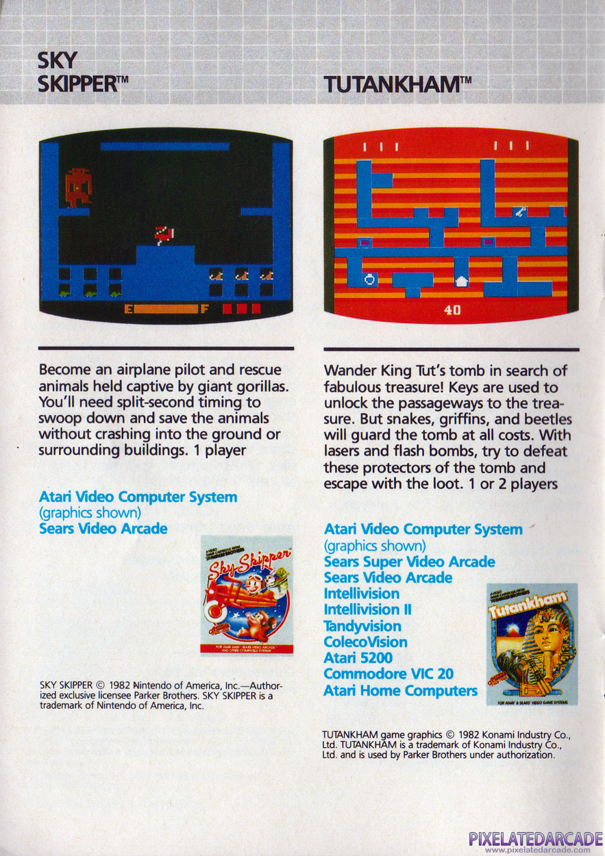Tutankham Advertisement: Parker Brothers 1983 product catalog