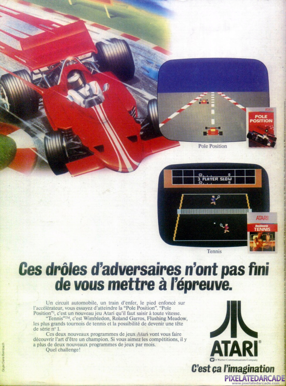 Pole Position Advertisement: Pole Position/Realsports Tennis September 1983 magazine ad (French)