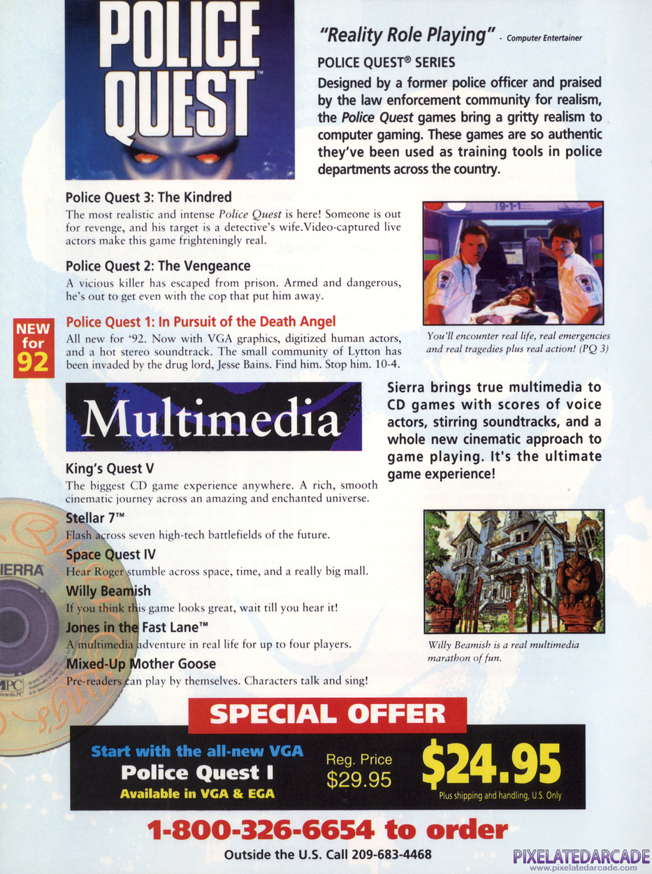 Police Quest Series Advertisement: Sierra 1992 product catalog