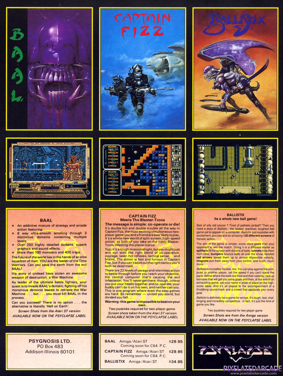 Captain Fizz Meets the Blaster-Trons Advertisement: Psyclapse May 1989 magazine ad