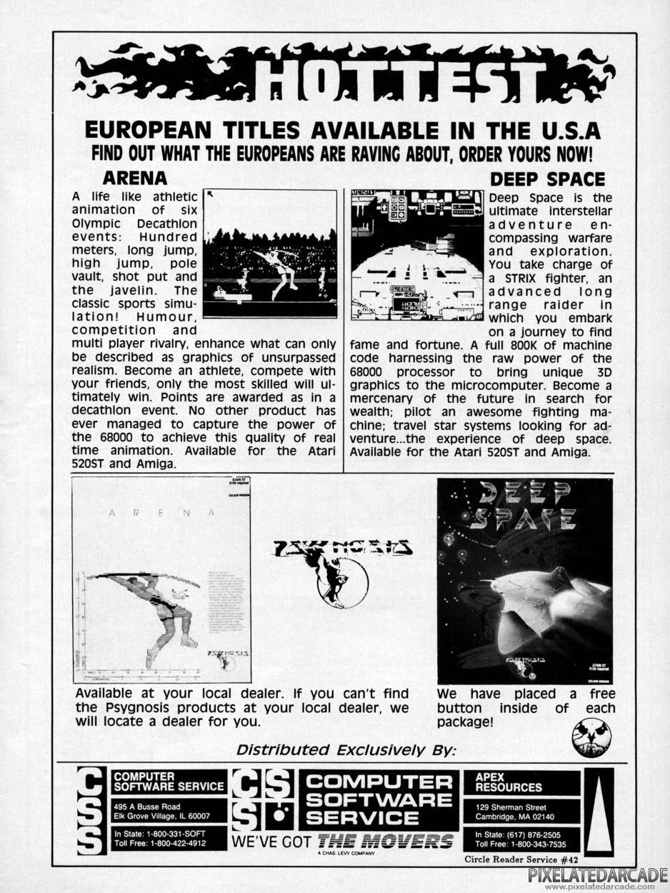 Arena Advertisement: Psygnosis March 1987 magazine ad