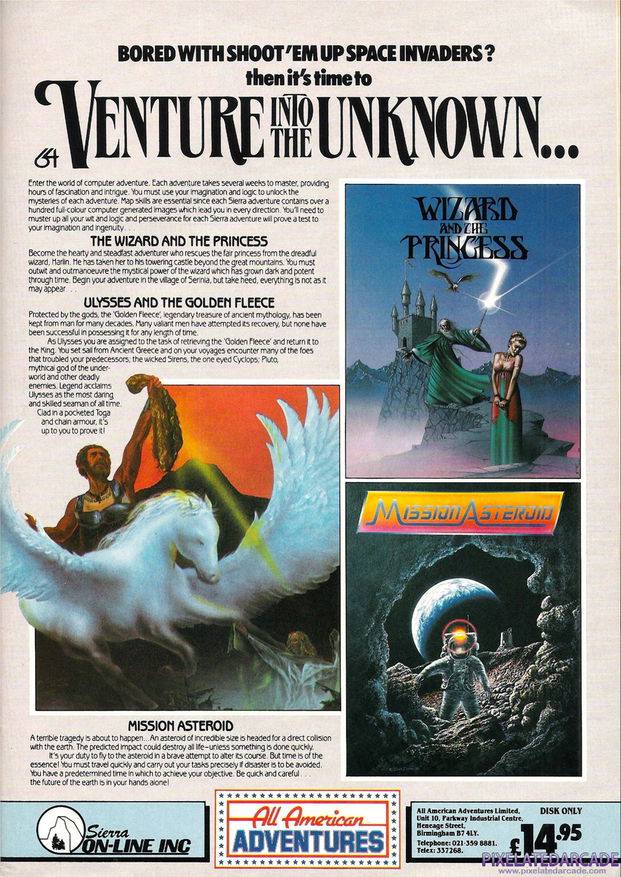Hi-Res Adventure #2: The Wizard and the Princess Advertisement: All American Adventures September 1985 magazine ad Hi-Res Adventure #2: The Wizard and the Princess Advertisement: All American Adventures September 1985 magazine ad