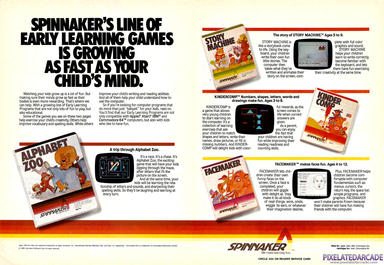 Alphabet Zoo Advertisement: Spinnaker September 1983 magazine ad