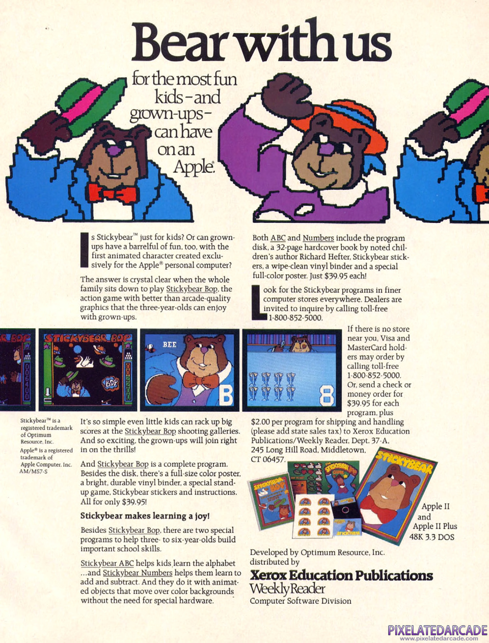 Stickybear Numbers Advertisement: Stickybear Bop/ABC/Numbers May 1983 magazine ad