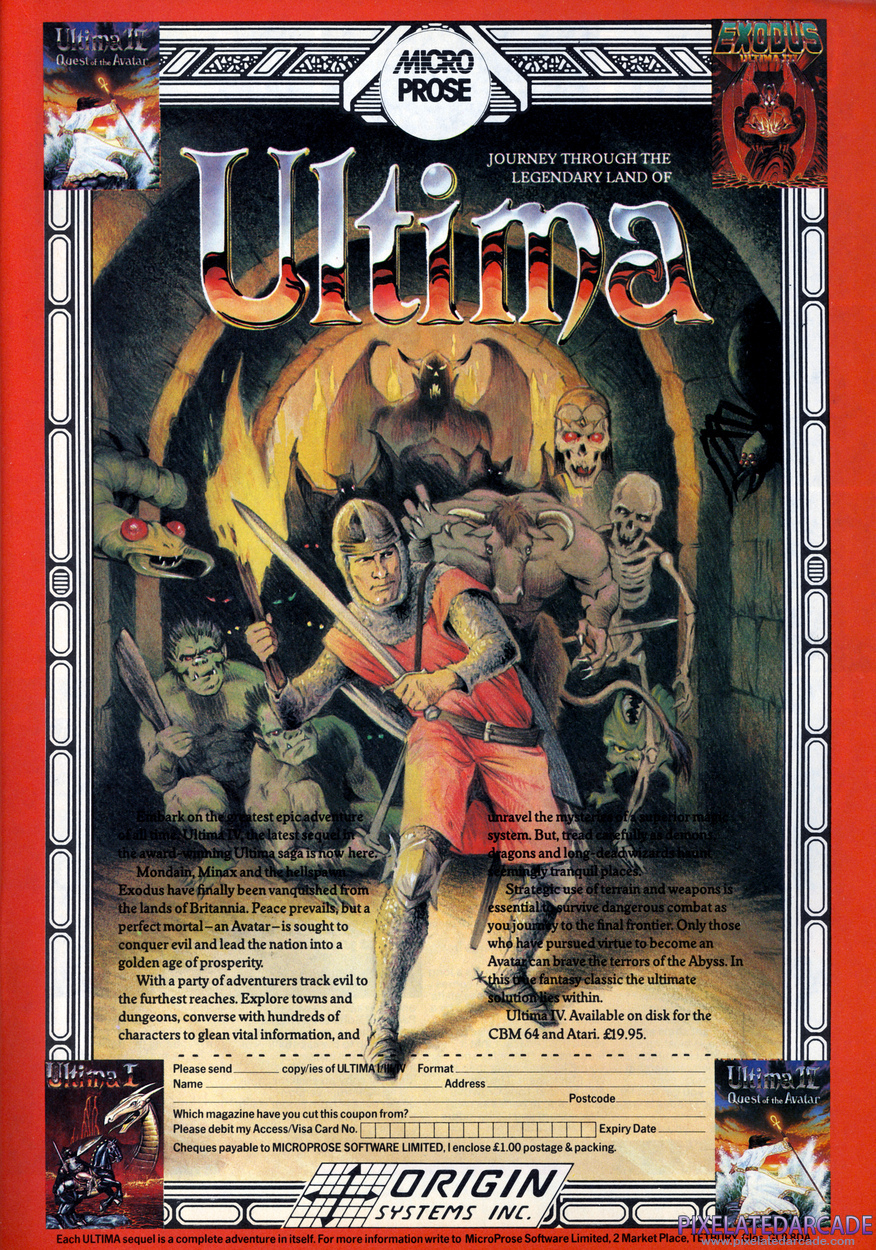 Ultima IV: Quest of the Avatar Advertisement: Ultima Series August 1987 magazine ad