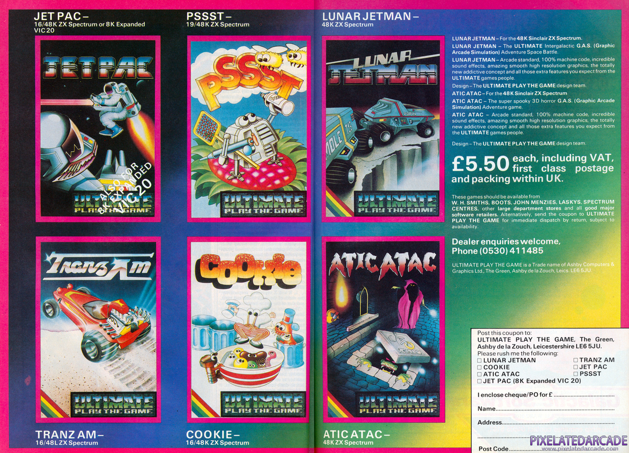 Ultimate Play the Game Advertisement: Ultimate Play the Game November 1983 magazine ad