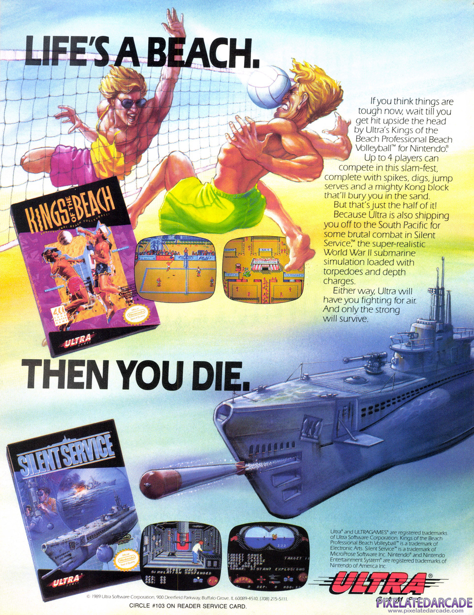 Kings of the Beach Advertisement: Ultra Games February 1990 magazine ad